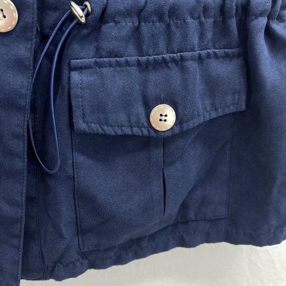 Drapers & Damons Vest Large Navy Blue Utility Pockets Cinch Waist Gold Buttons - Picture 3 of 11